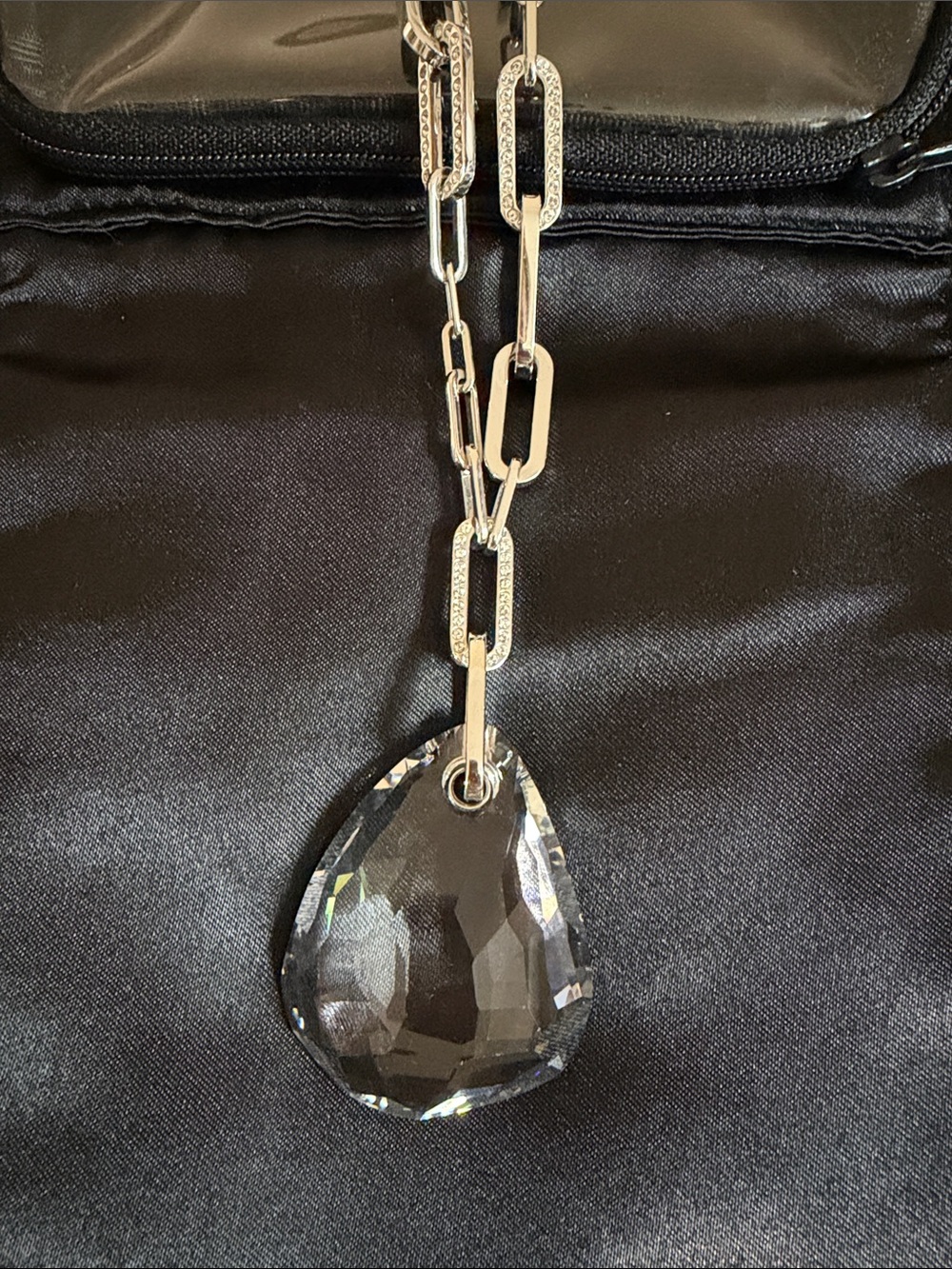 Swarovski Silver Chain Necklace with Clear Teardrop Crystal Pendant